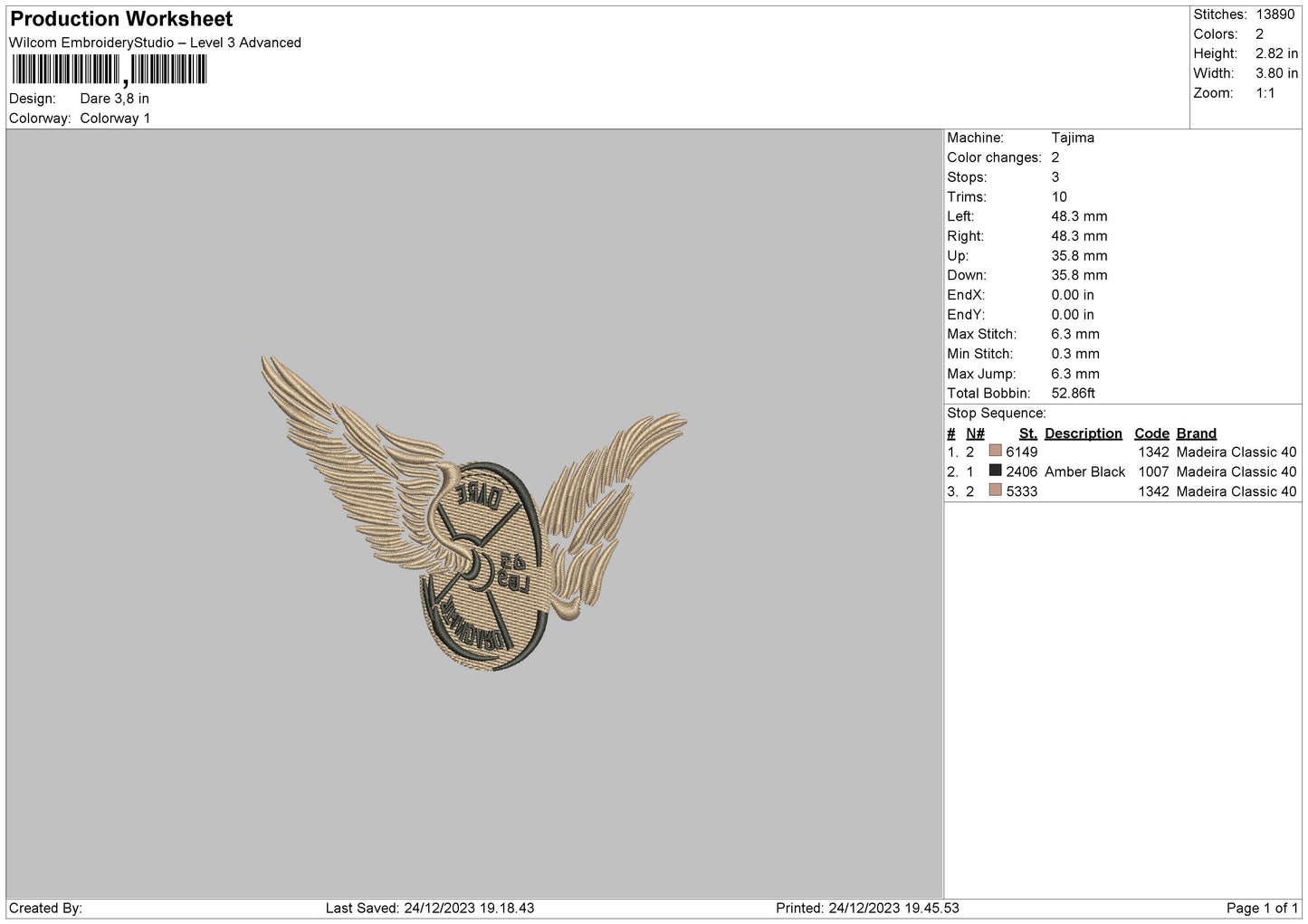 Dare Embroidery File 6 sizes