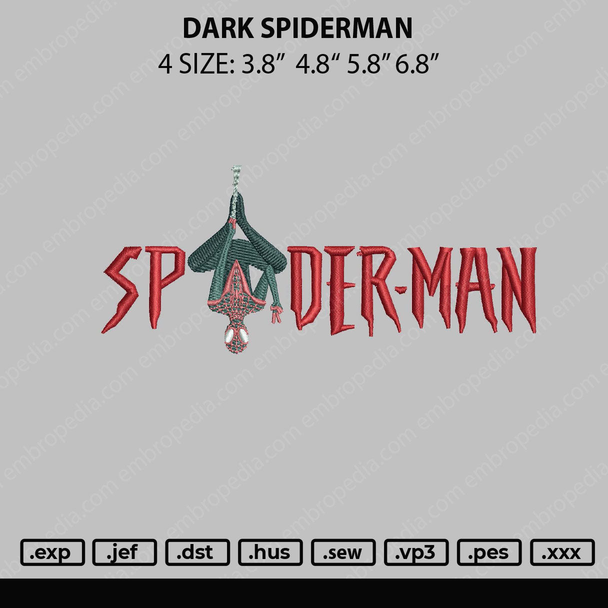 Dark Spiderman Embroidery File 4 sizes