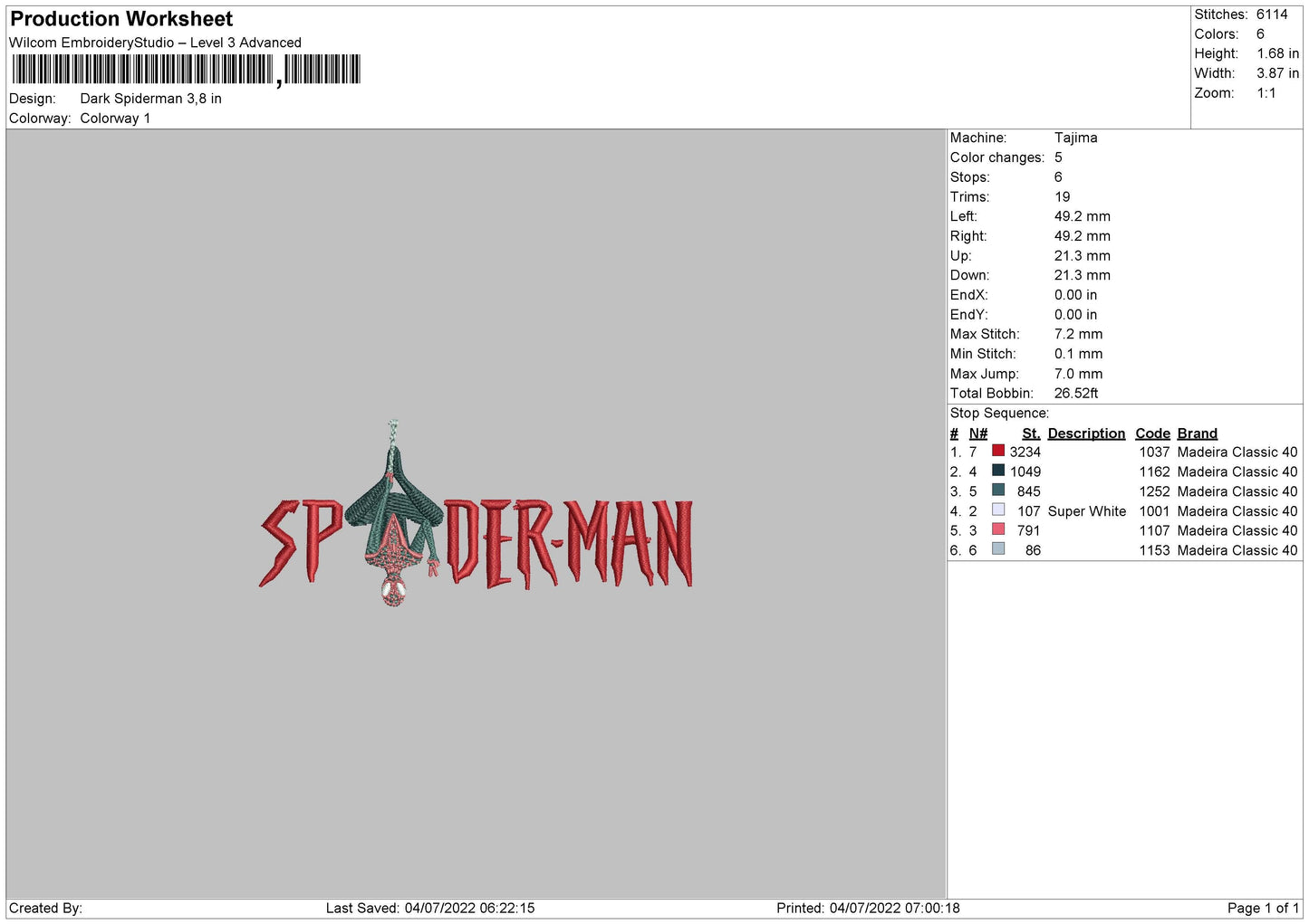 Dark Spiderman Embroidery File 4 sizes