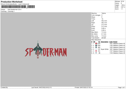 Dark Spiderman Embroidery File 4 sizes