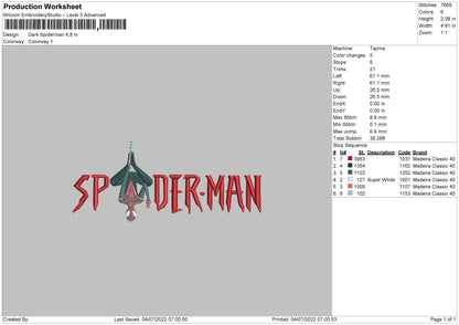 Dark Spiderman Embroidery File 4 sizes