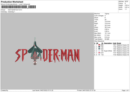 Dark Spiderman Embroidery File 4 sizes