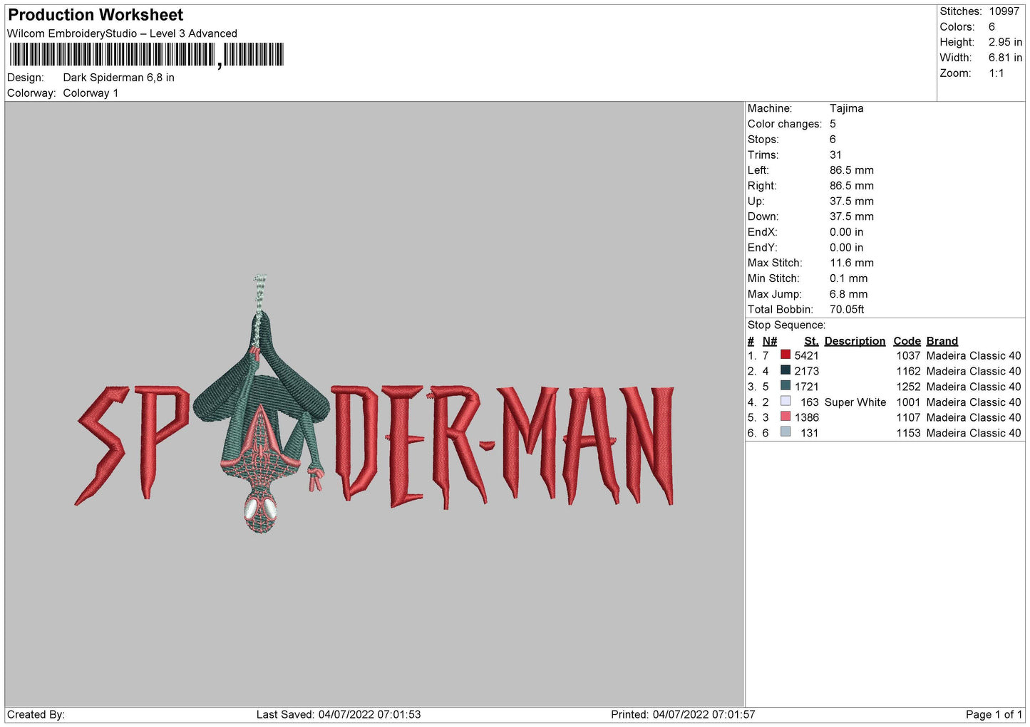Dark Spiderman Embroidery File 4 sizes