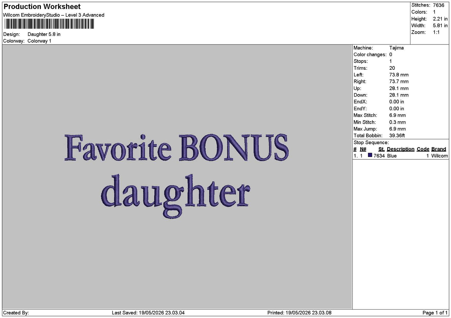 Daughtertext 1905 Embroidery Machine Design File 6 sizes