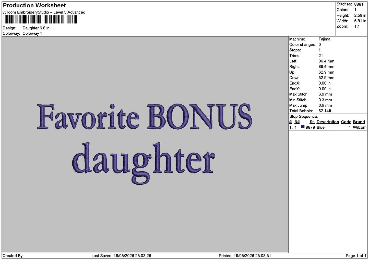 Daughtertext 1905 Embroidery Machine Design File 6 sizes