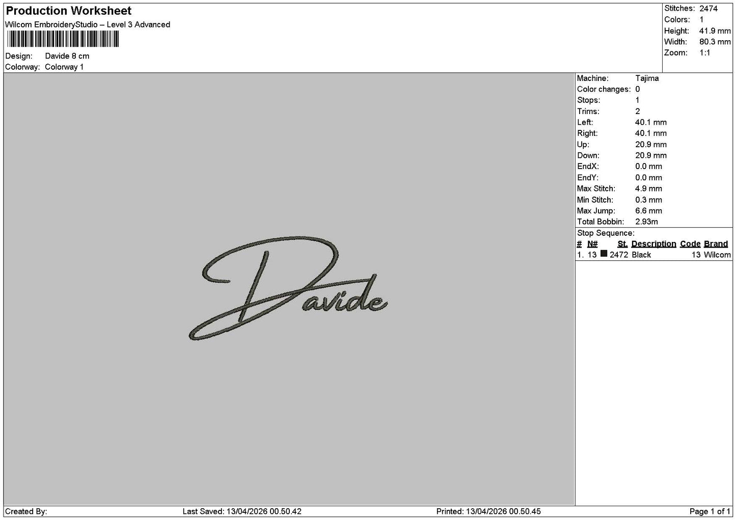 Davidtext Embroidery File 6 sizes