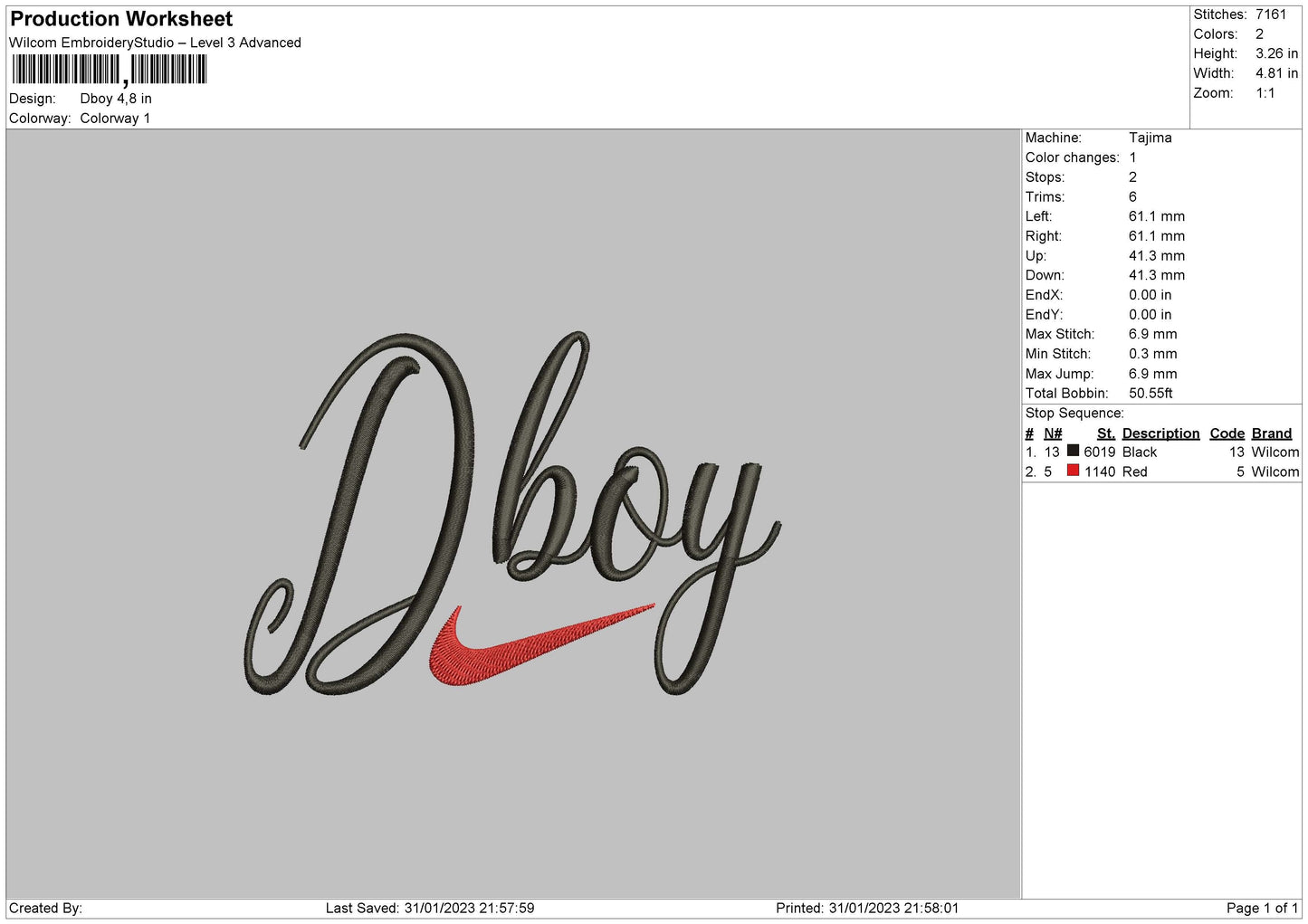 Dboy Embroidery File 6 sizes