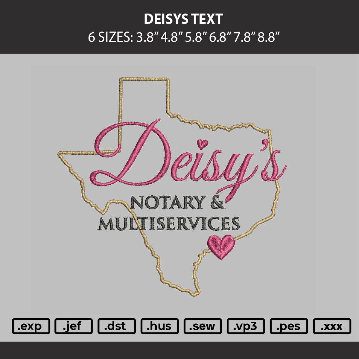 Deisys Text Embroidery Machine Design File 6 sizes