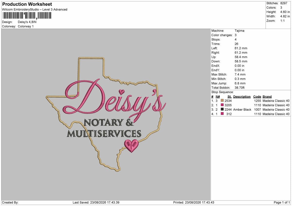 Deisys Text Embroidery Machine Design File 6 sizes
