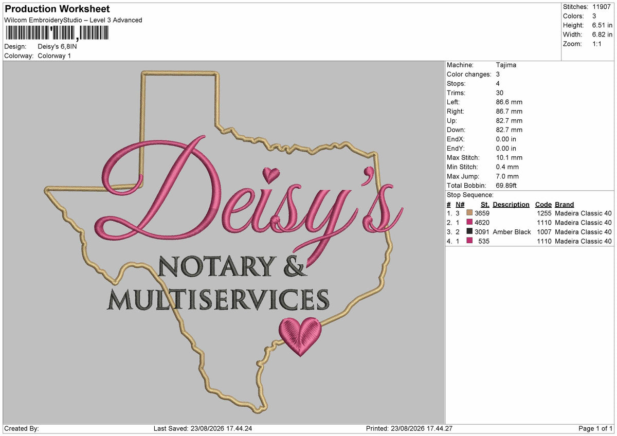 Deisys Text Embroidery Machine Design File 6 sizes
