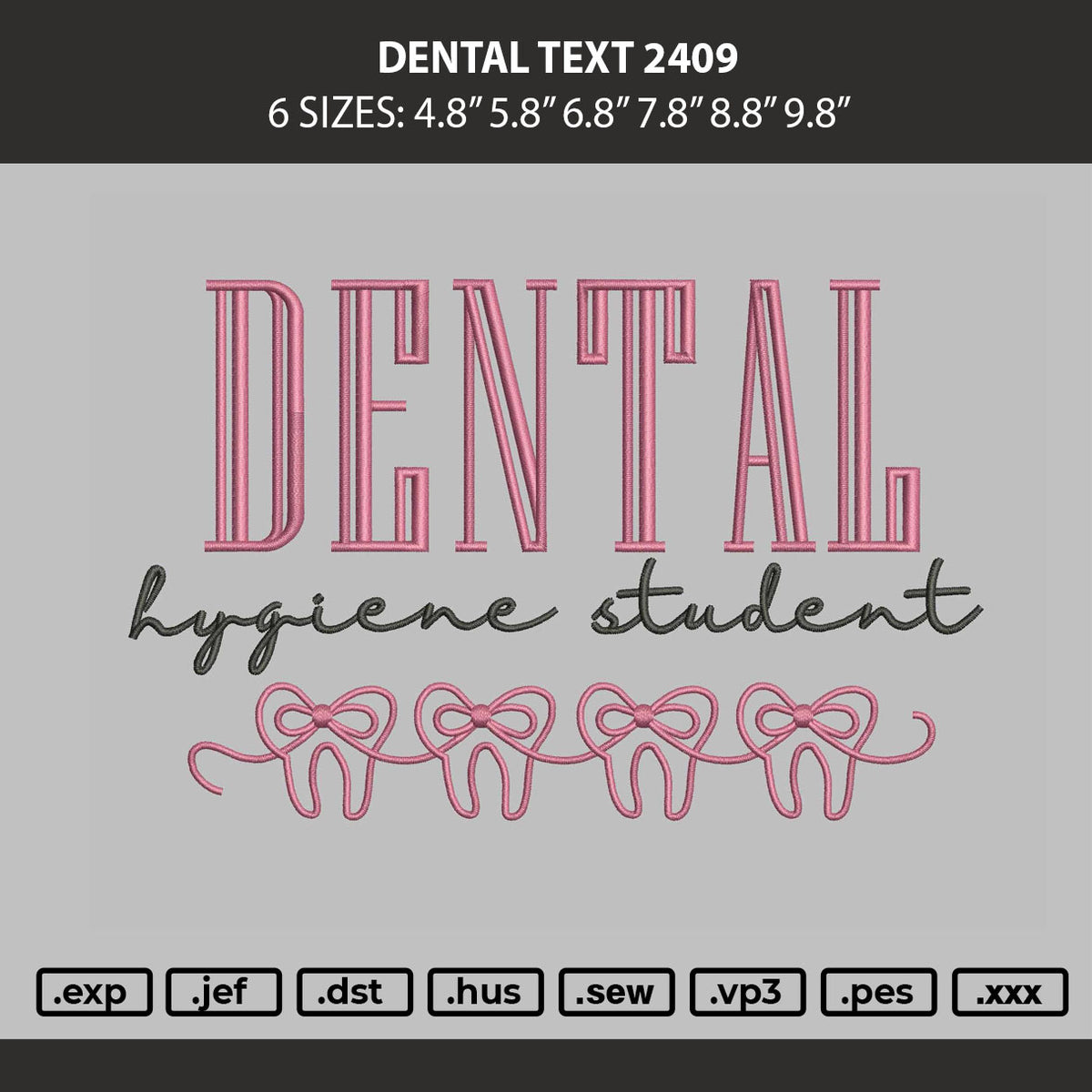 Dental Text Embroidery Machine Design File 6 sizes