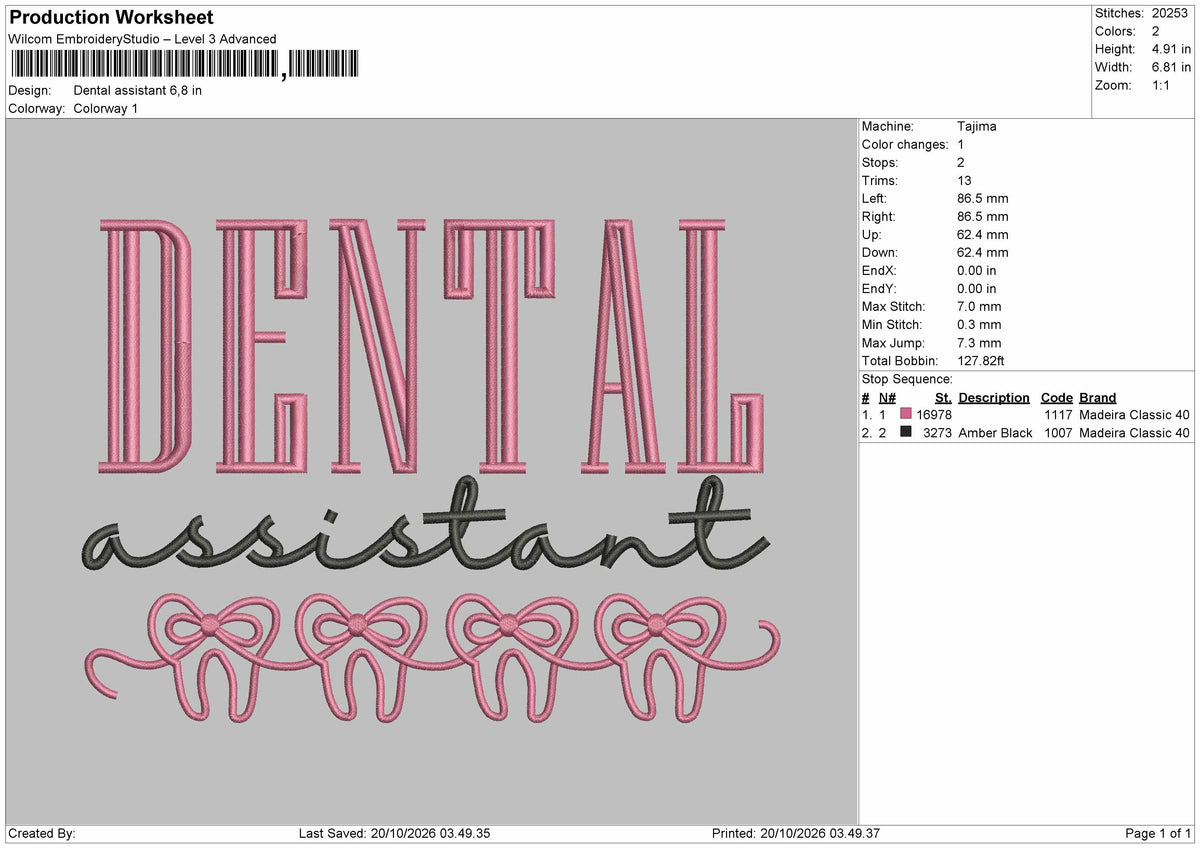 Dental Text 1910 Embroidery Machine Design File 6 sizes