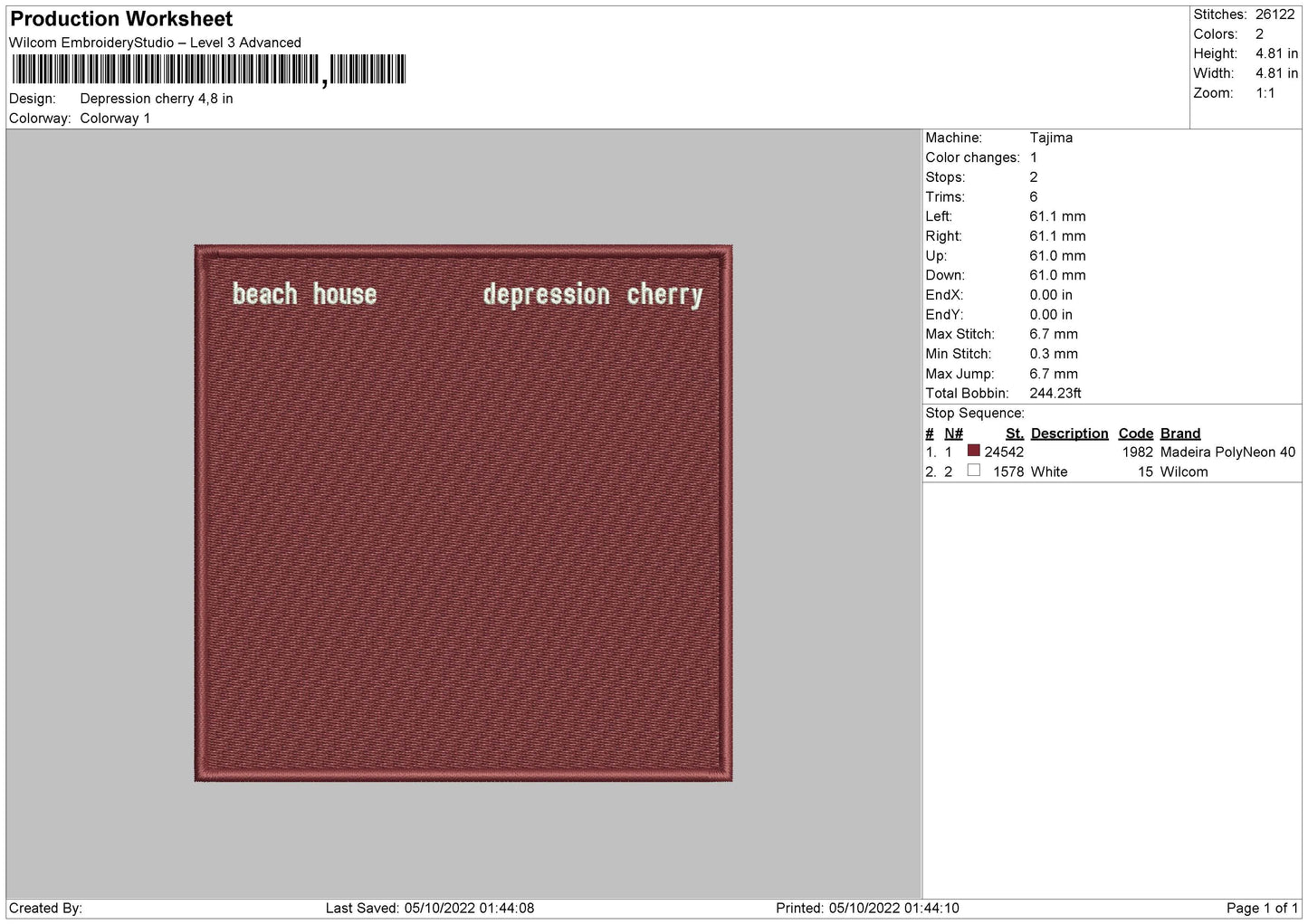Depression Cherry Embroidery File 5 sizes