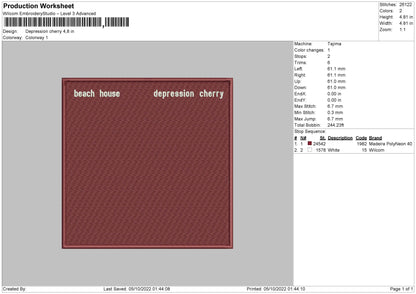 Depression Cherry Embroidery File 5 sizes