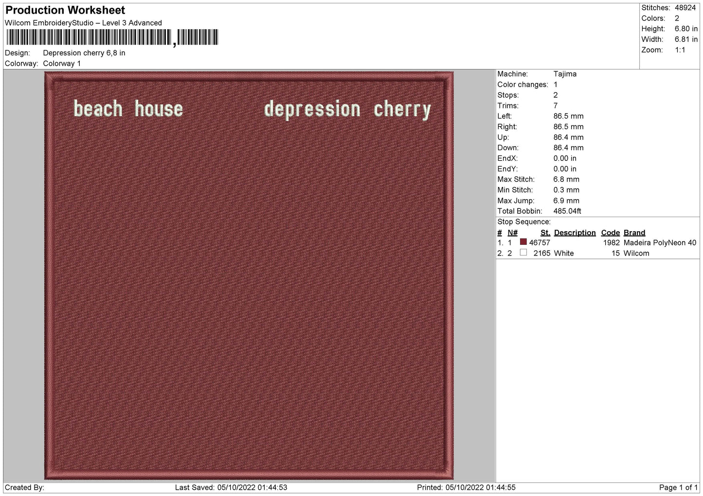 Depression Cherry Embroidery File 5 sizes