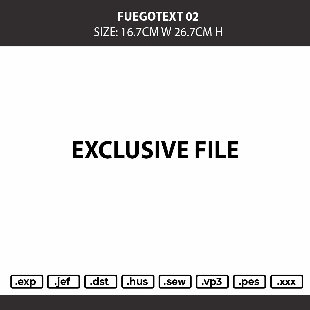Fuegotext 02 Embroidery Machine Design File 6 sizes