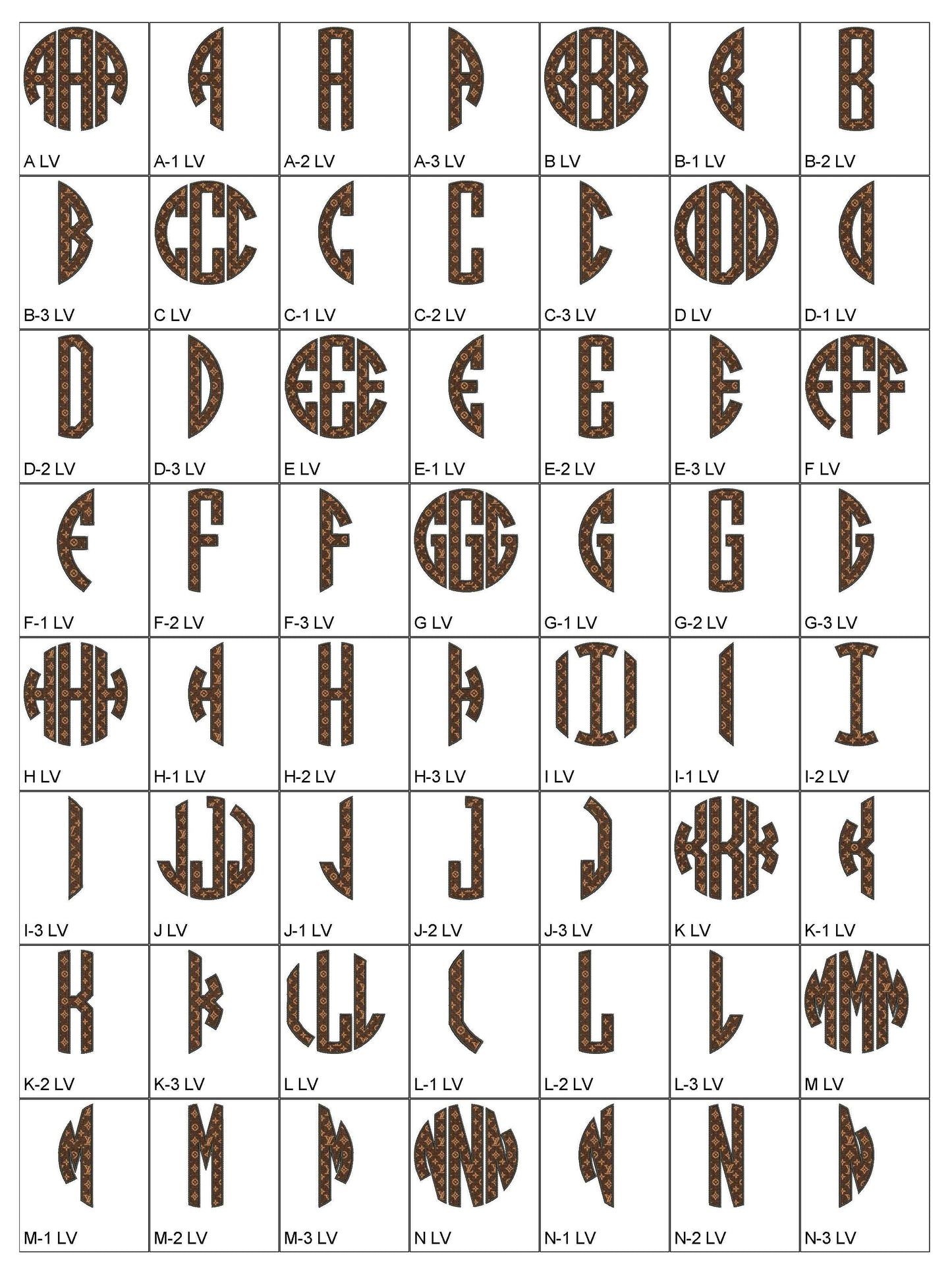 Monogram Lv1 Embroidery File size 3.7 (93mm)