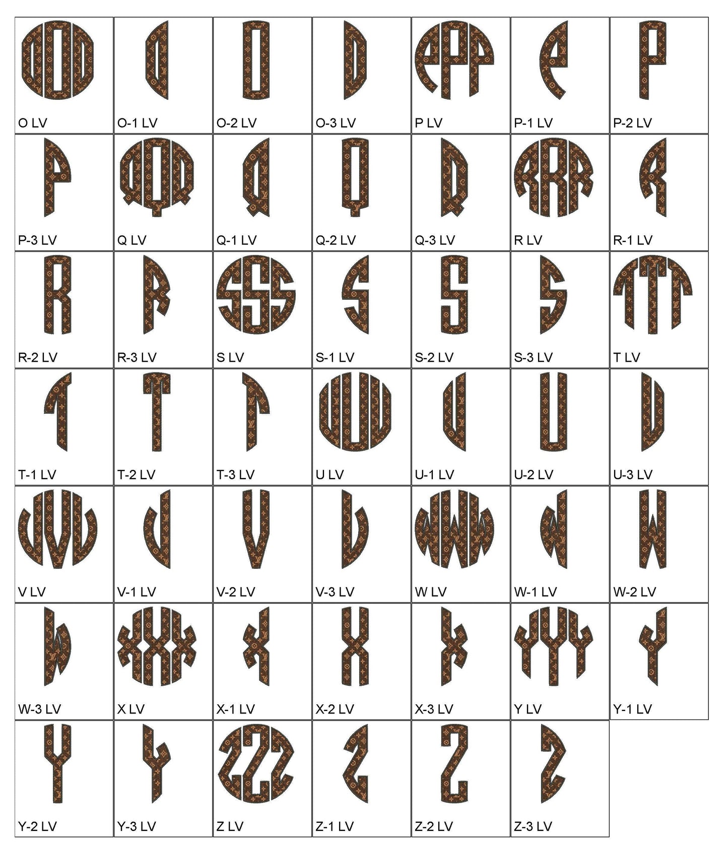 Monogram Lv1 Embroidery File size 3.7 (93mm)