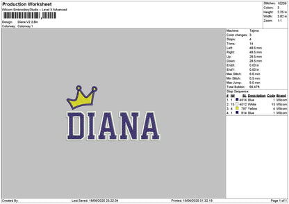 Dianatext V2 Embroidery File 6 sizes