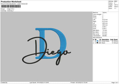 Diegotext Embroidery File 6 sizes