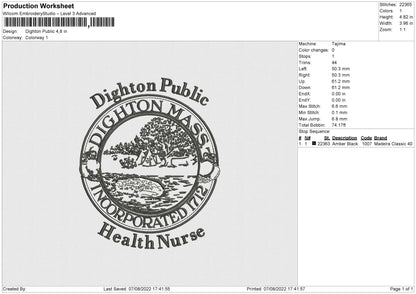 Dighton Public Embroidery File 4 sizes