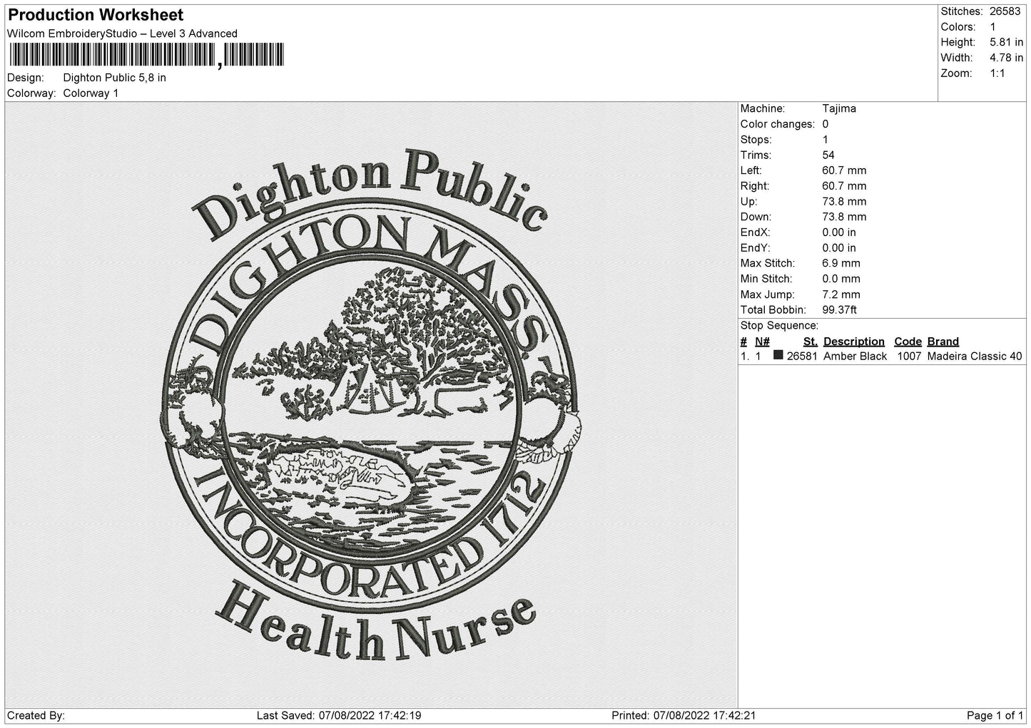 Dighton Public Embroidery File 4 sizes