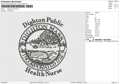 Dighton Public Embroidery File 4 sizes