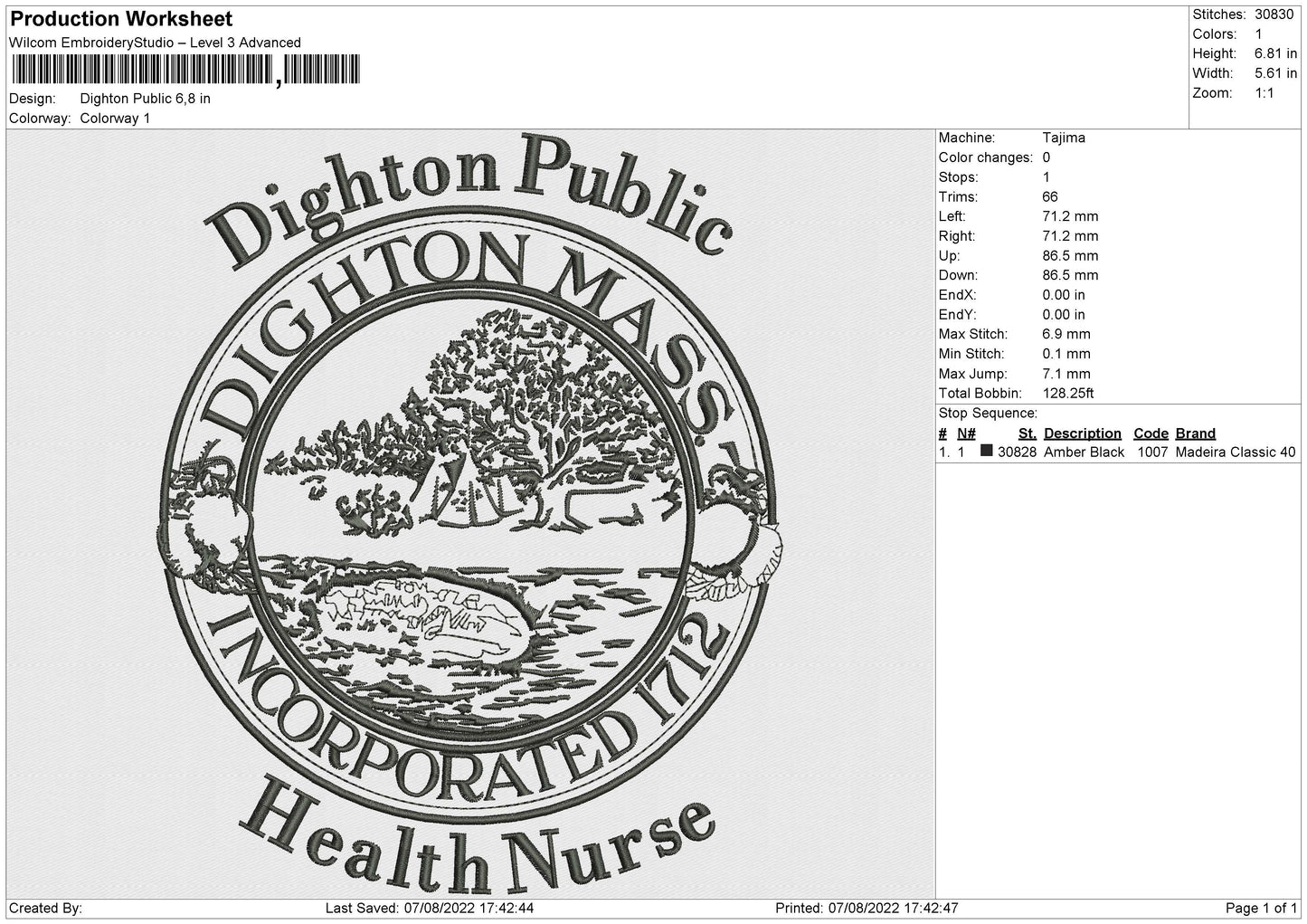 Dighton Public Embroidery File 4 sizes