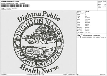 Dighton Public Embroidery File 4 sizes