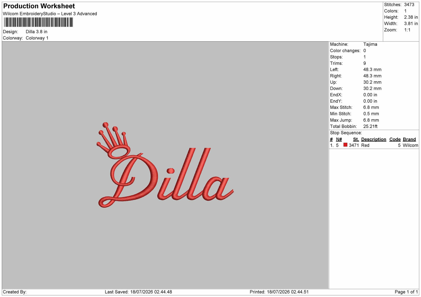 Dilla Text Embroidery Machine Design File 6 sizes