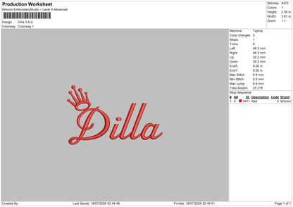 Dilla Text Embroidery Machine Design File 6 sizes