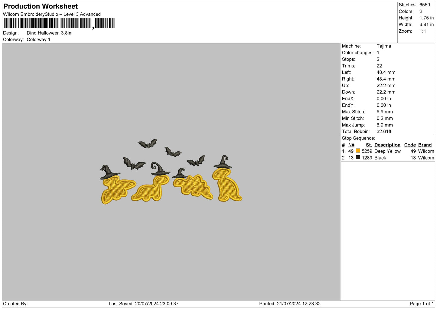 Dino 2107 Embroidery File 6 sizes