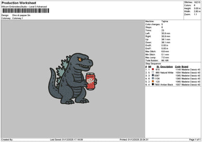 Dino Grey Embroidery File 6 sizes