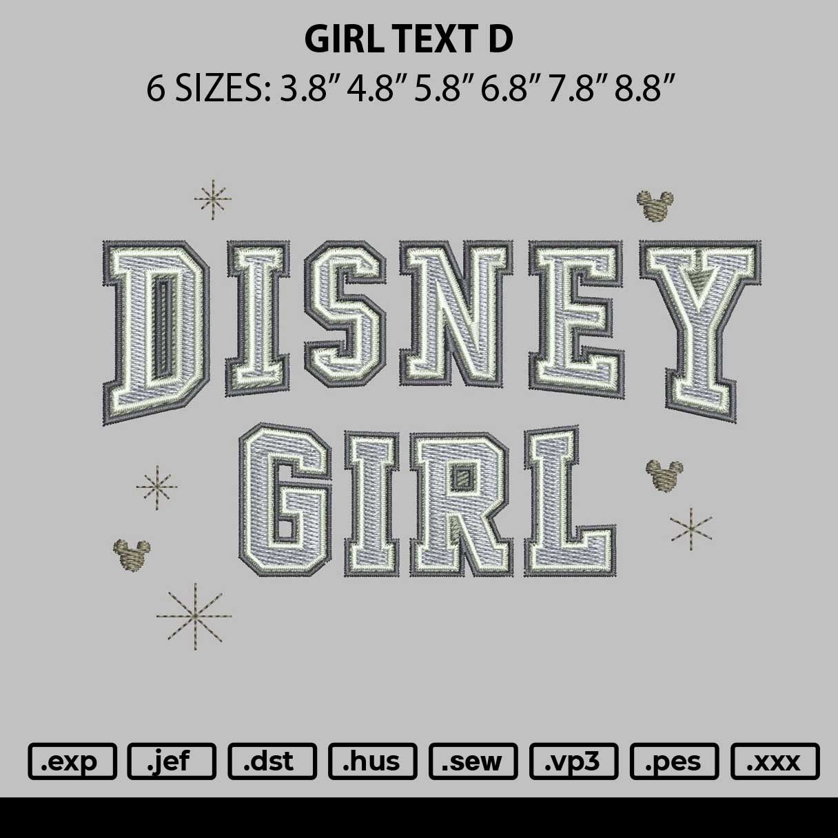 Girl text D Embroidery File 6 sizes