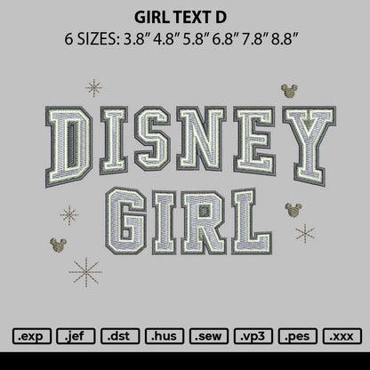 Girl text D Embroidery File 6 sizes