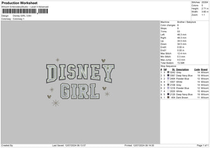 Girl text D Embroidery File 6 sizes