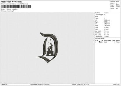 Disney Initial Embroidery File 4 size