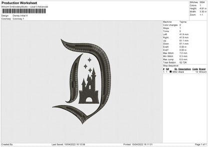 Disney Initial Embroidery File 4 size