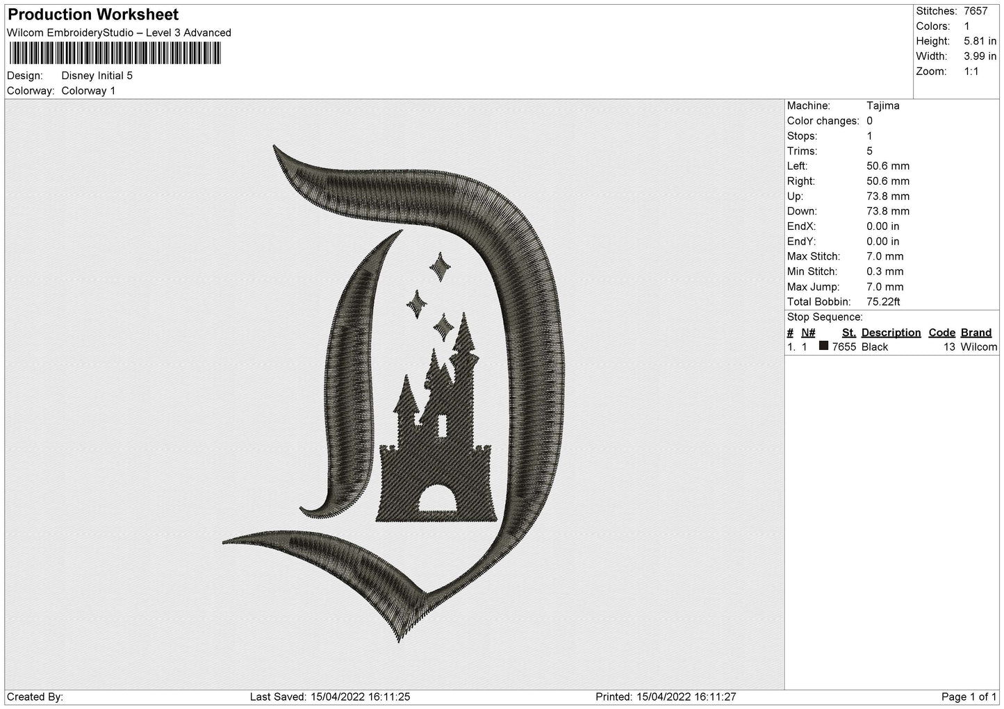 Disney Initial Embroidery File 4 size