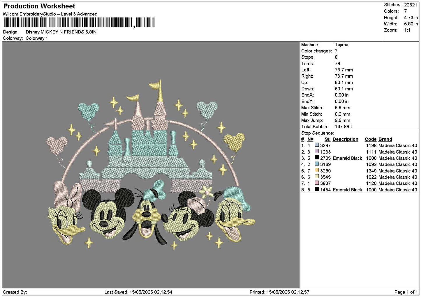 Dland Mickey 1505 Embroidery File 6 sizes