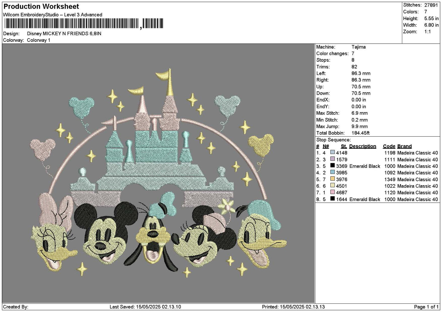 Dland Mickey 1505 Embroidery File 6 sizes