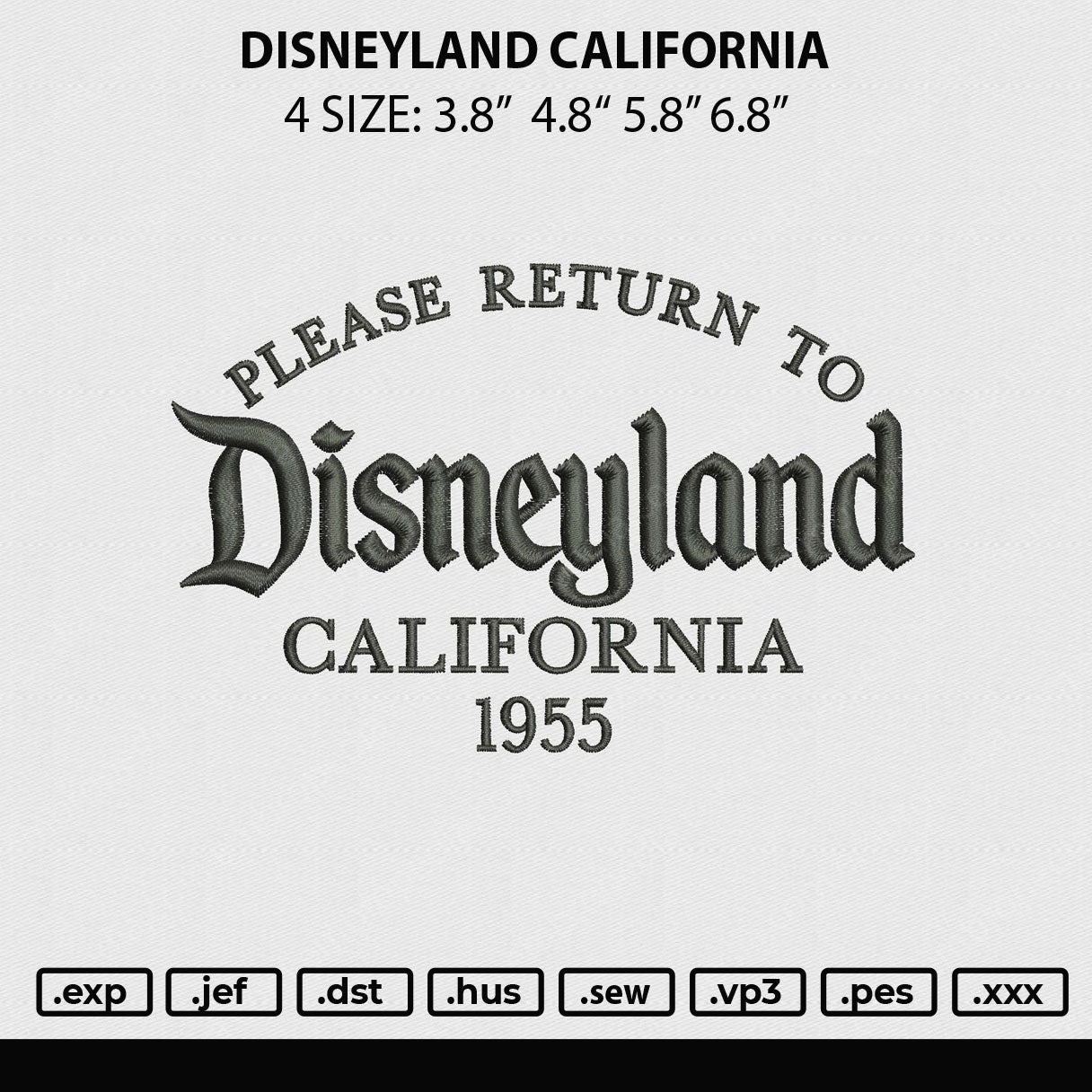 Disneyland California Embroidery File 4 size