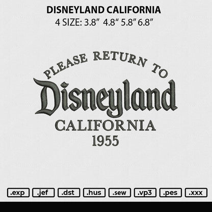 Disneyland California Embroidery File 4 size