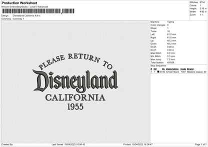 Disneyland California Embroidery File 4 size