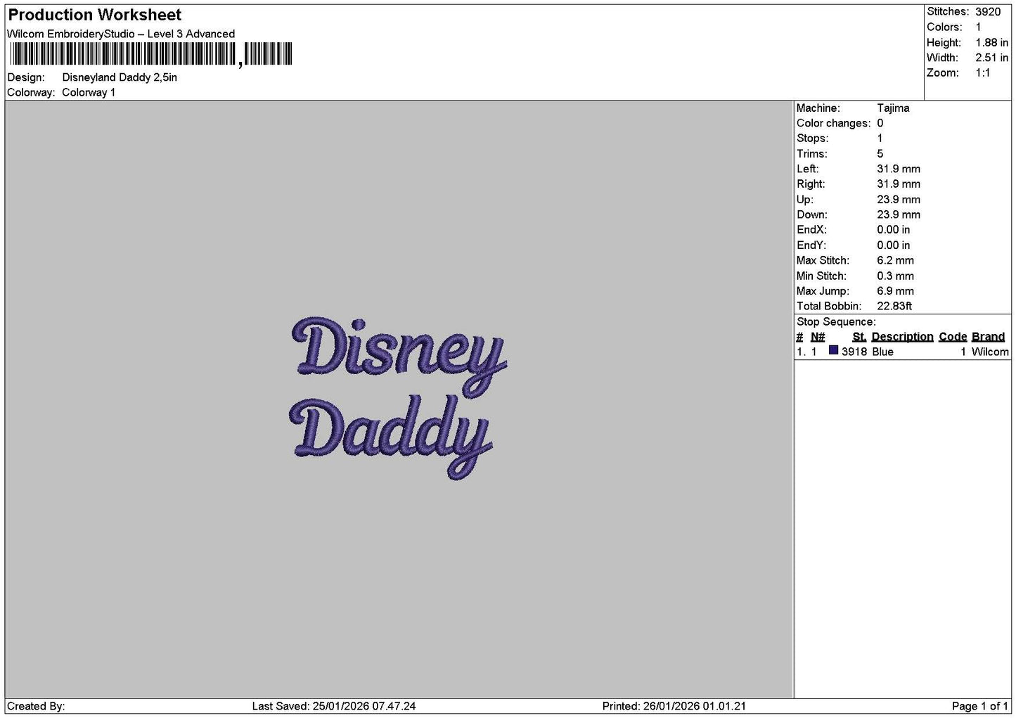 Daddytext 2601 Embroidery File 6 sizes