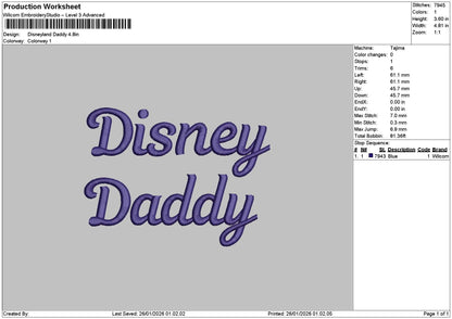 Daddytext 2601 Embroidery File 6 sizes