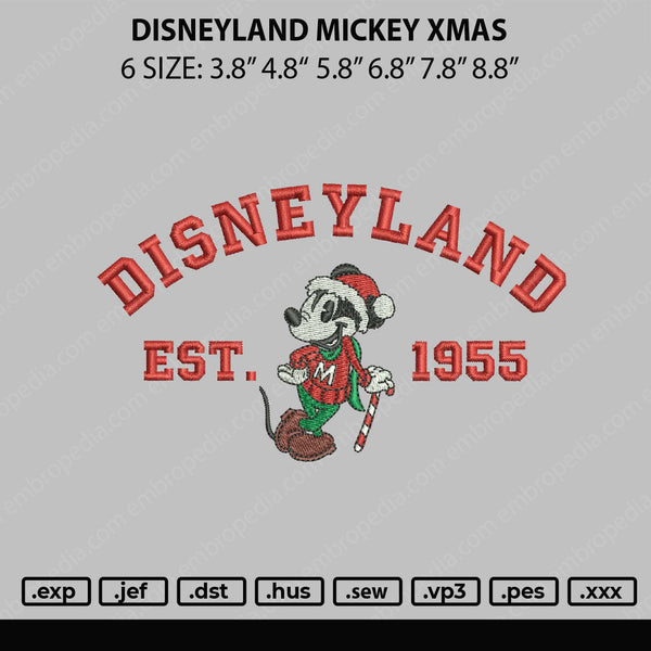 Disneyland Mickey Xmas Embroidery File 5 sizes