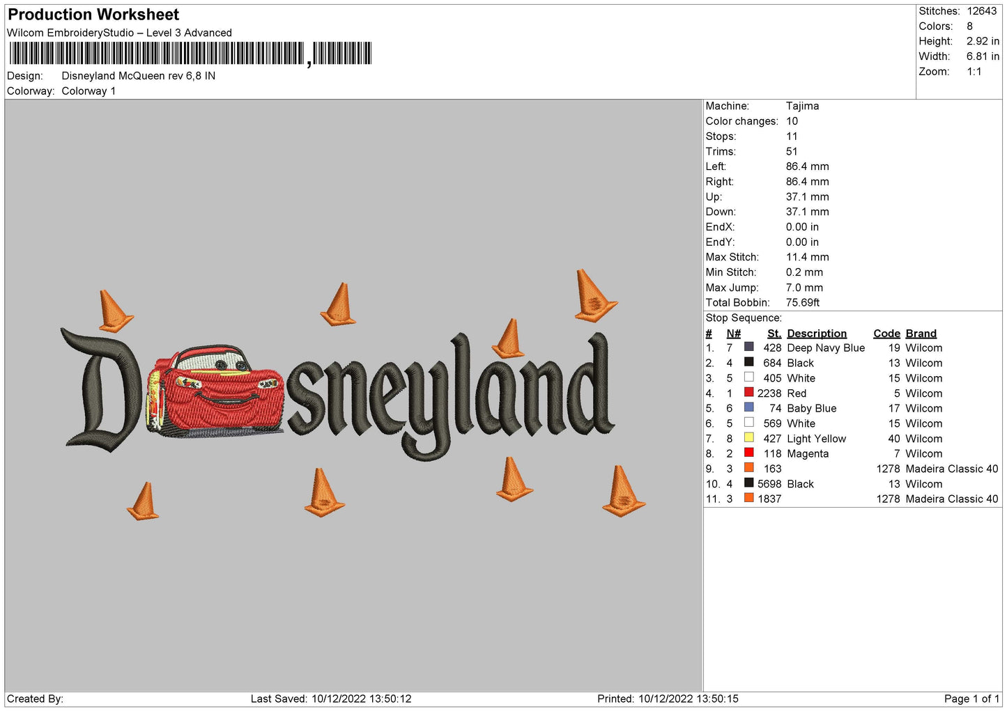 D Mcqueen Embroidery File 6 sizes