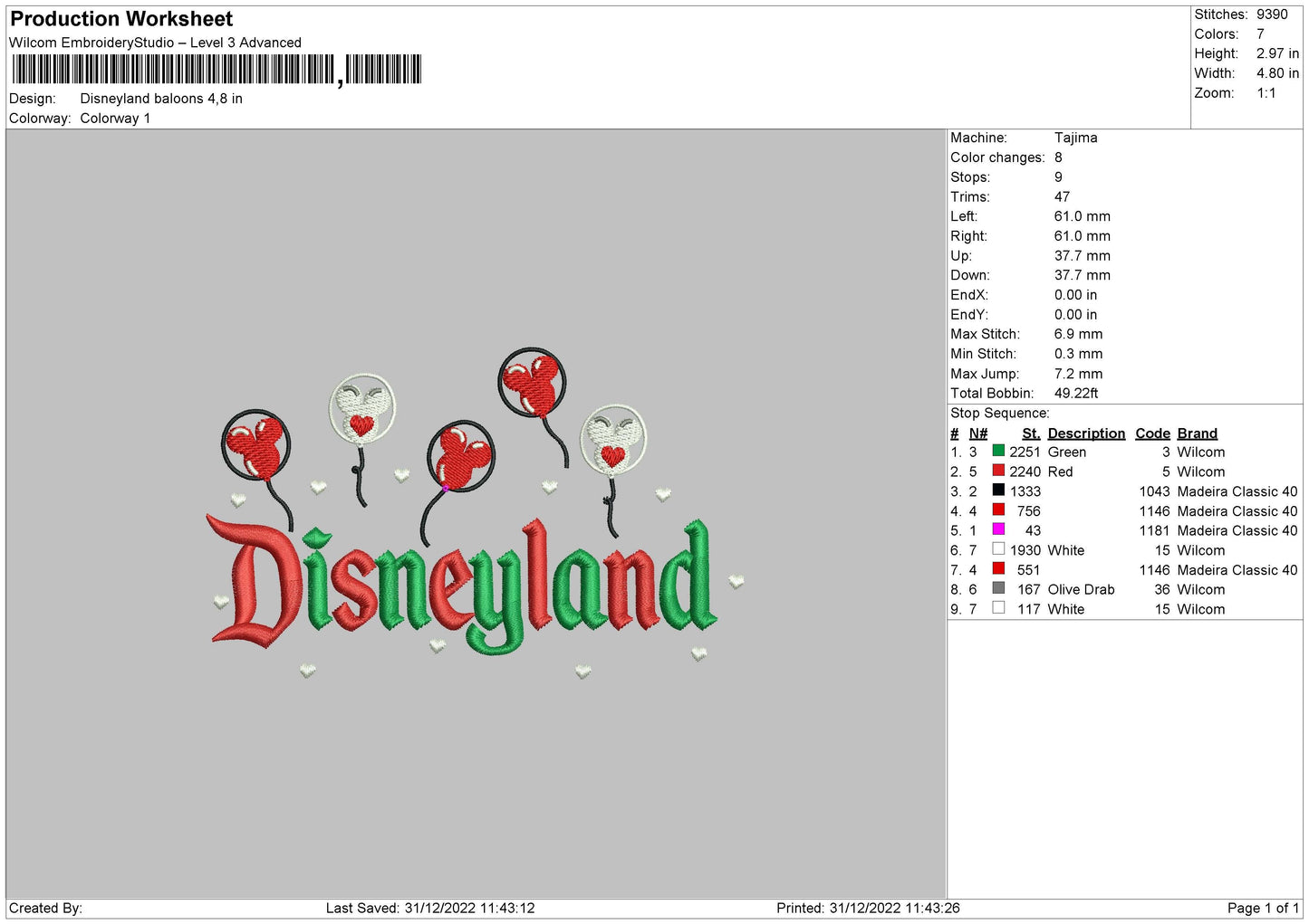 Disneyland Baloons Embroidery File 6 sizes