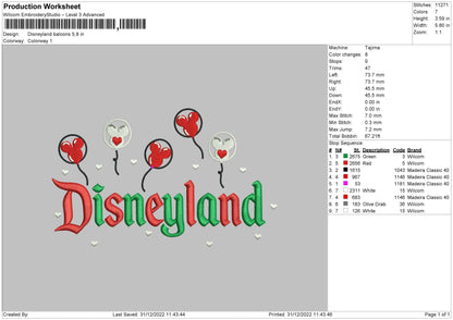 Disneyland Baloons Embroidery File 6 sizes